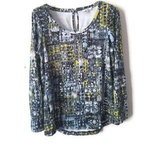 SANDWICH | top long sleeves tee blue yellow abstract size S